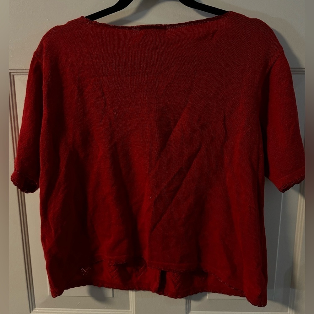 Sequin Beaded Embroidered Rose Red Cardigan Sweater Grannycore VTG Valentines Da - Picture 11 of 15